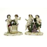 pair of antique figures in Meissen marked porcelain with numbers H36 and H38||Paar antieke