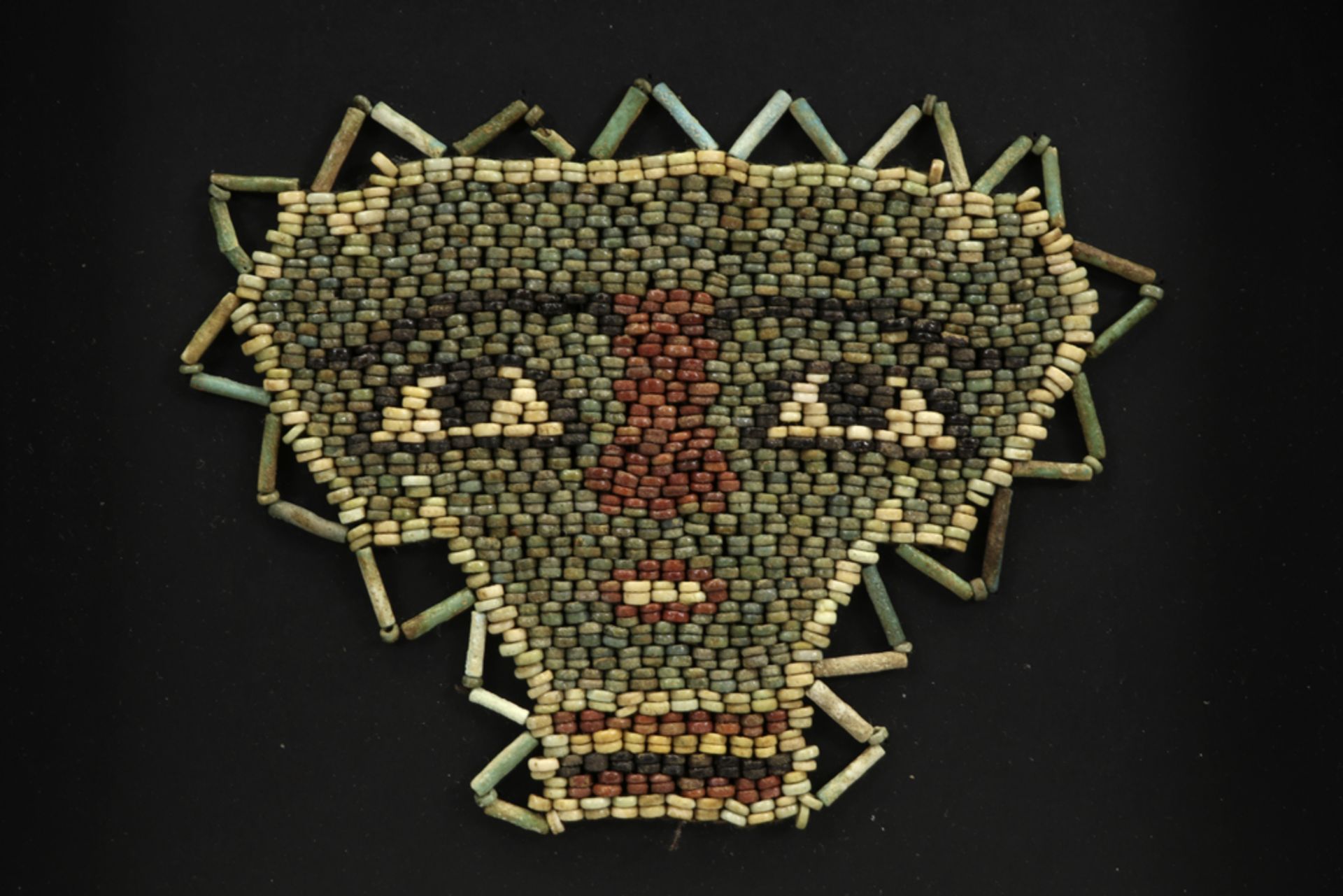 two Ancient Egyptian 26th to 30th dynasty items : a mask made from colourfull beads in ceramic and - Image 2 of 3