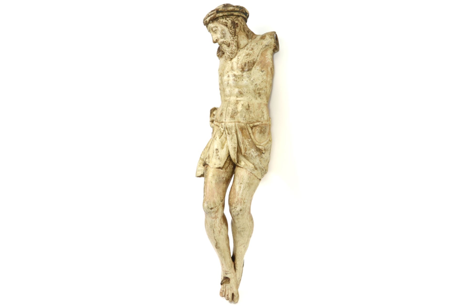 quite big 17th Cent. presumably Flemish wooden Christ Corpus||Vrij grote zeventiende eeuwse, allicht - Image 3 of 4