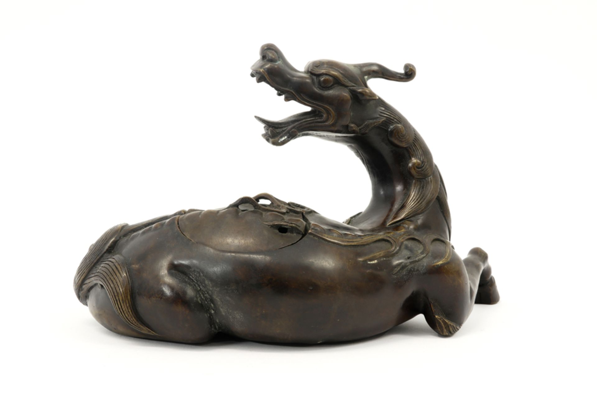 antique Chinese incense burner in bronze and in the shape of a mythical animal with dragon's head|| - Bild 2 aus 3