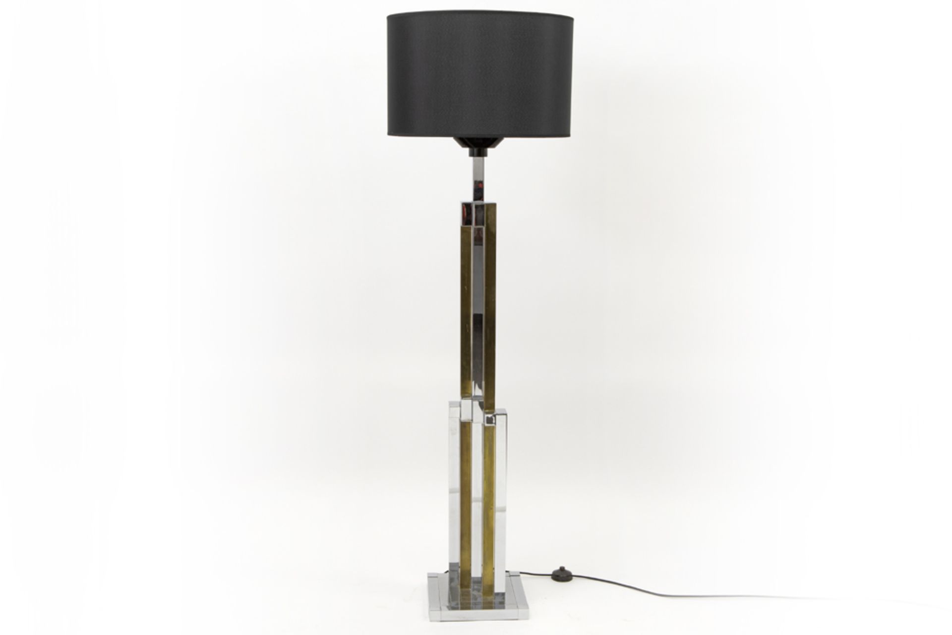 seventies' BD Lumica (Barcelona) marked floor lamp in chromed metal - with its shade||BD LUMICA -