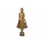big 19th Cent. Burmese Mandalay period "Standing Buddha" sculpture in wood with well preserved