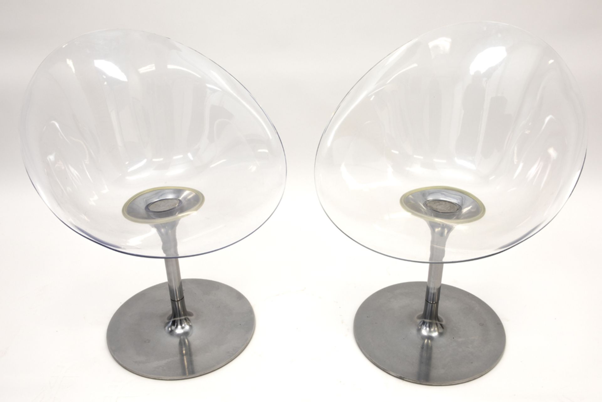 two Philippe Starck Eros design chairs in plexi and steel made by Kartell - marked||PHILIPPE - Image 2 of 3