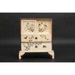 antique Japanese Shibayama Kodansu miniature cabinet in ivory with refined decor with gold and