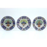 set of three 18th cent. plates in marked ceramic from Delft with a rare polychrome peacock-tail