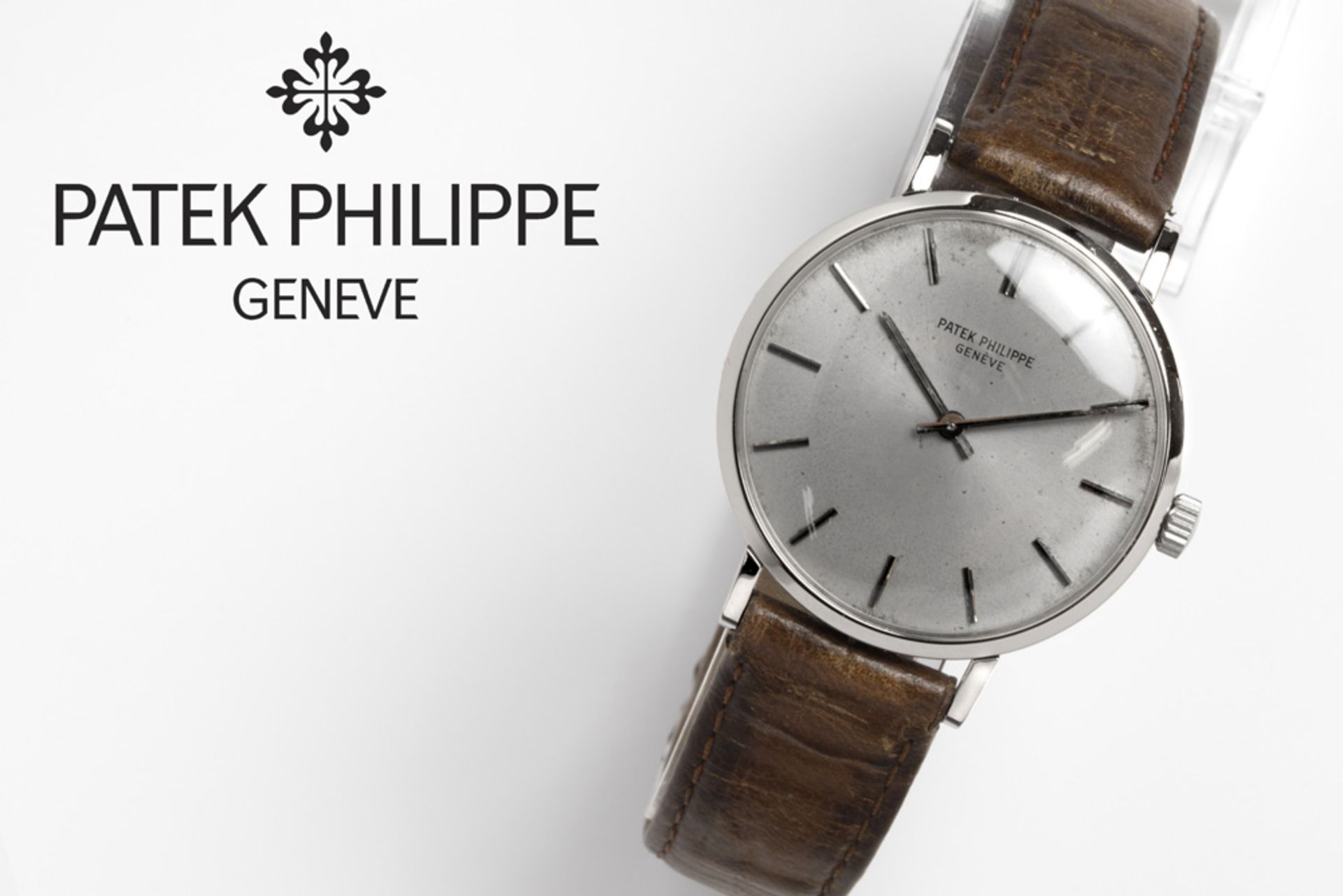 Patek Philippe marked mechanic winding Calatrava wristwatch in white gold (18 carat) with a