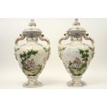 pair of 19th Cent. French "Manufacture de Robert (Marseille)" marked lidded vases in ceramic with