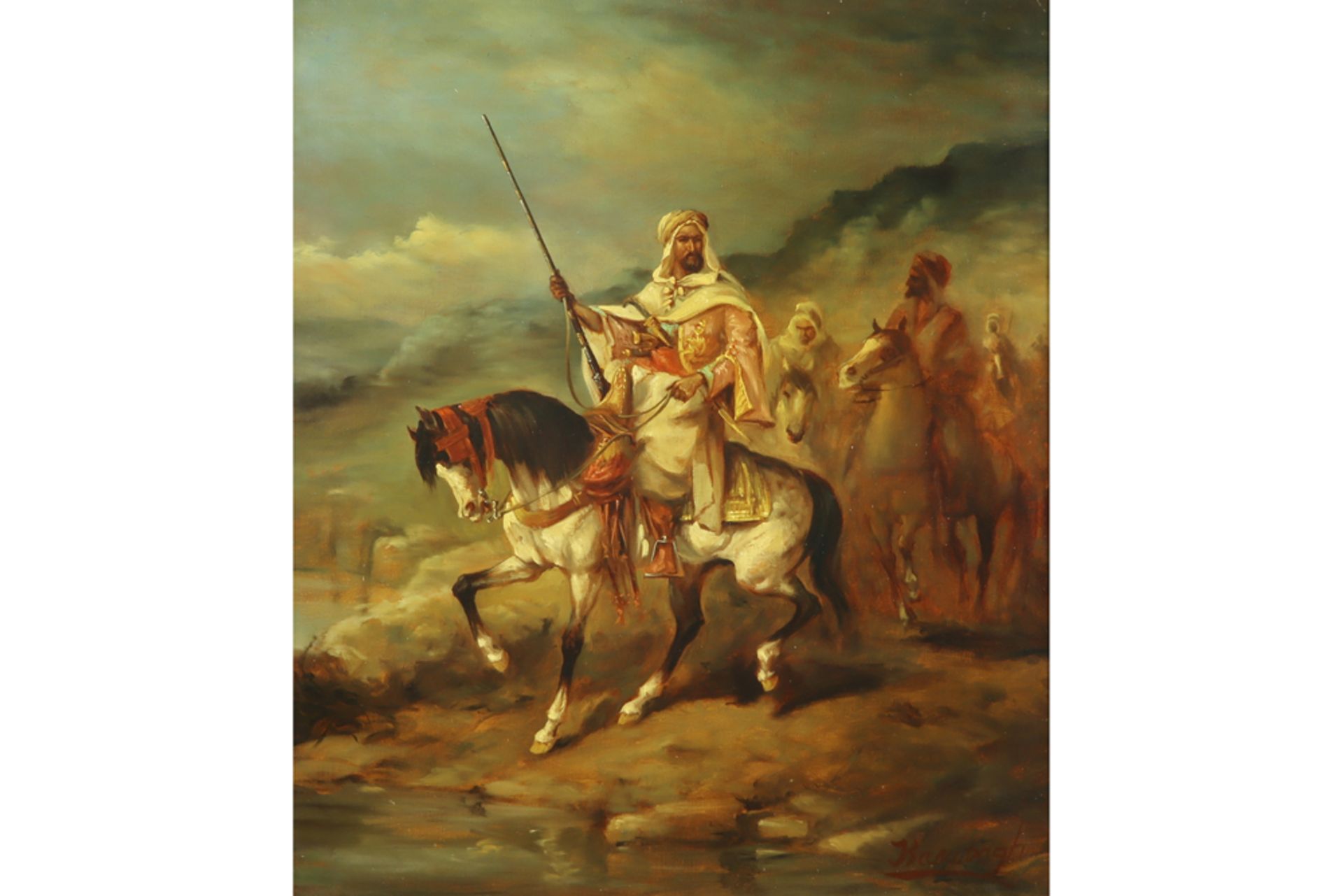 20th Cent. oil on panel with an orientalistic theme||20ste eeuws olieverfschilderij op paneel met