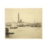 20th Cent. French etching with a view of Antwerp - signed Eugène Béjot and plate signed and dated (