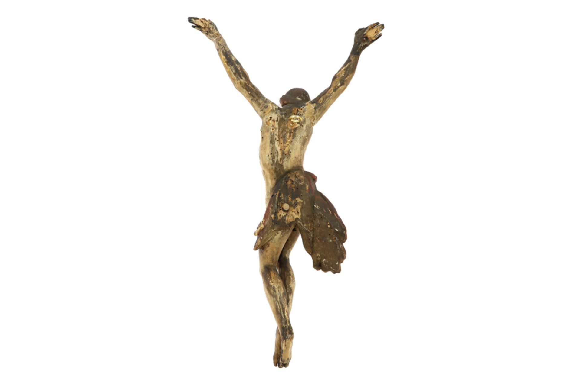 18th Cent. French Christ corpus in wood with original polychromy||Achttiende eeuwse Franse - Image 2 of 2