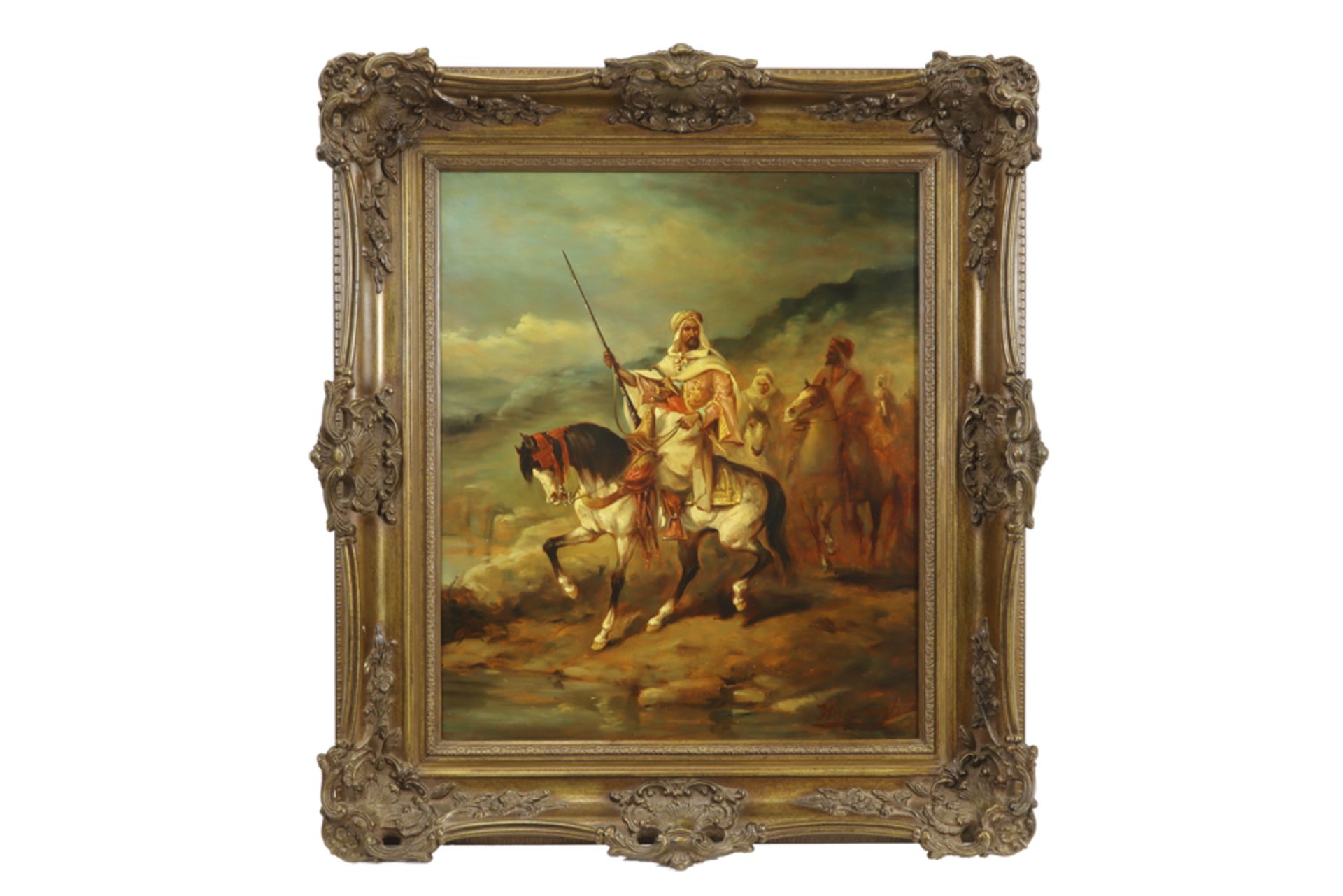 20th Cent. oil on panel with an orientalistic theme||20ste eeuws olieverfschilderij op paneel met - Bild 3 aus 4