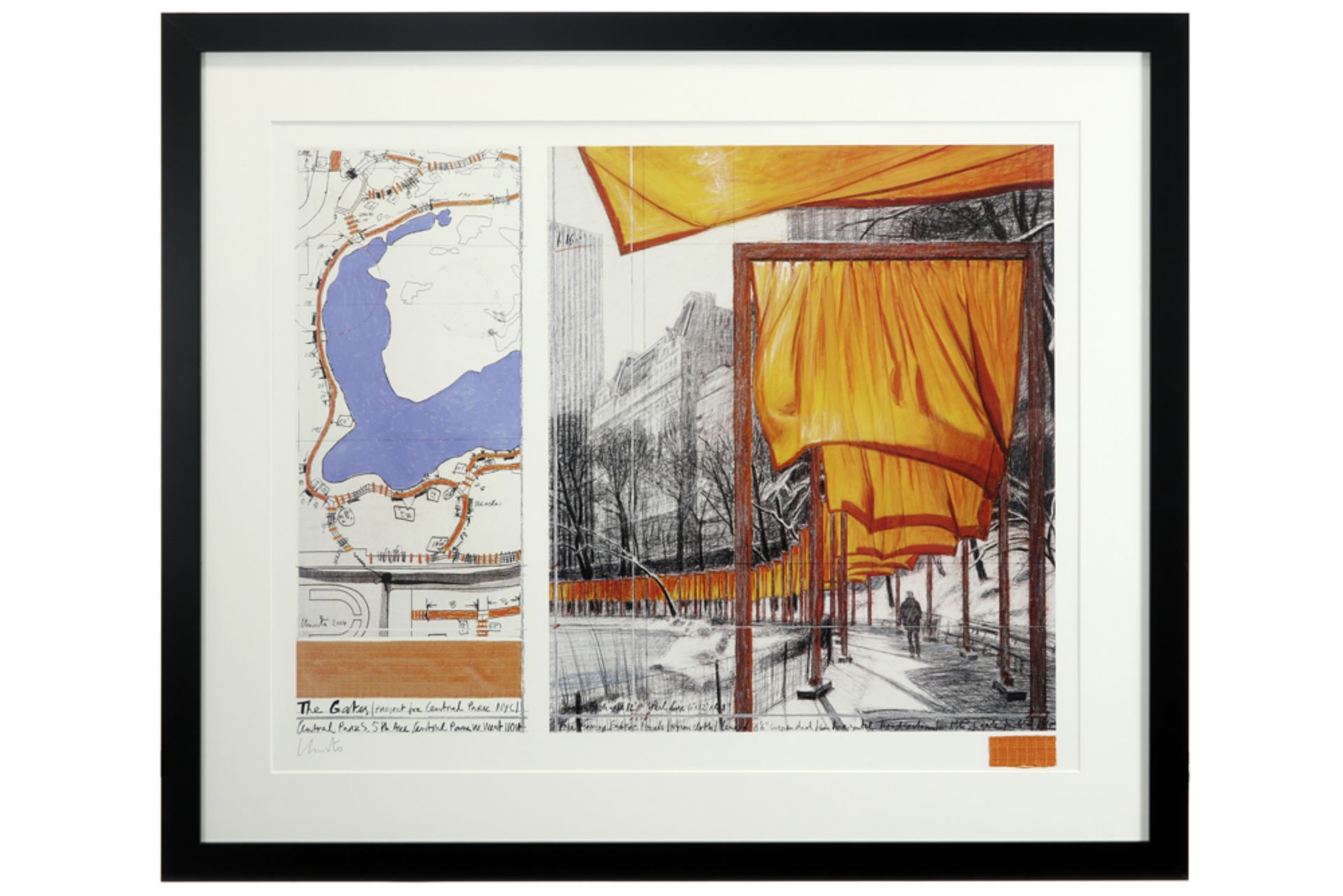 Christo signed offset print with a piece of fabric from the project "The Gates" in Central Park, - Bild 4 aus 4