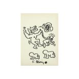 Keith Haring signed "Dog walking man and two baby's" feltpen drawing with a authentication letter by