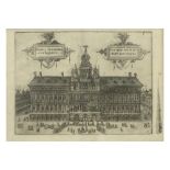 17th Cent. engraving with a view of the town hall of Antwerp||Zeventiende eeuwse gravure met een