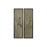 two framed Chinese paintings, each with a lady||Twee ingekaderde Chinese schilderingen, telkens