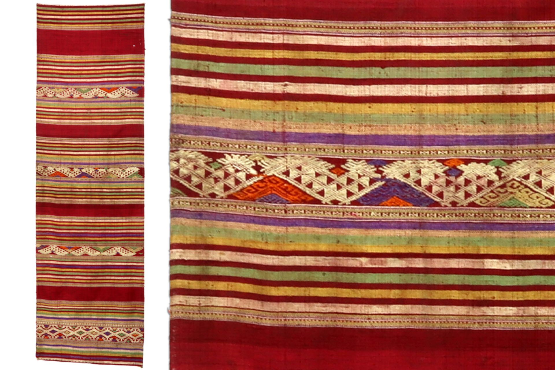 two pieces of ethnic vintage textiles from Laos in hand-woven silk with inlaid fabrics||Twee stuks - Image 2 of 3