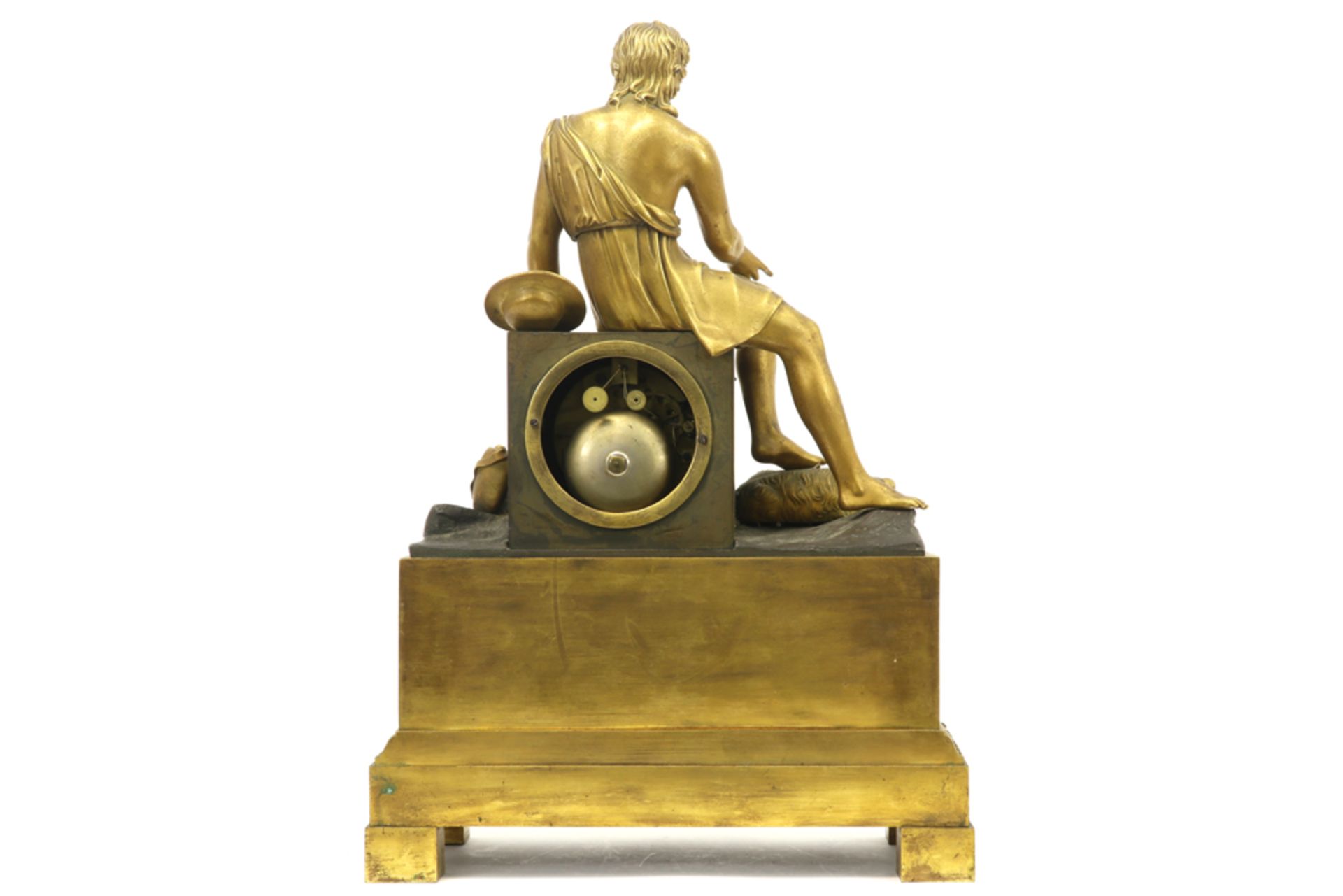 early 19th Cent. French clock in partially gilded bronze with a "Young man with dog" sculpture and a - Image 3 of 4