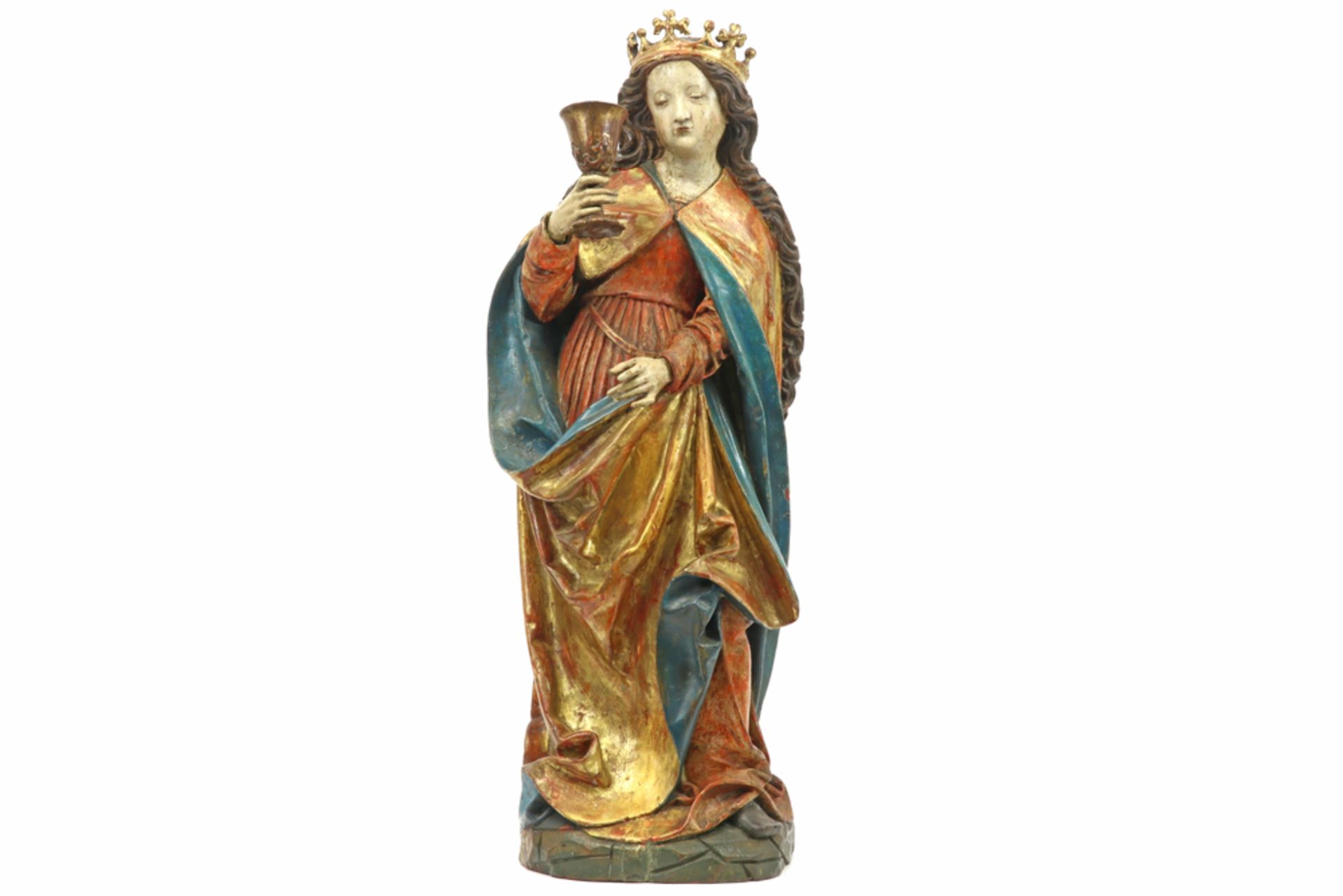 15th Cent. Flemish gothic style sculpture in wood with well preserved polychromy representing "