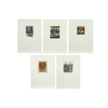 collection of five ex-libris||Verzameling van vijf ex librissen