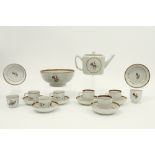 18th Cent. Chinese tea-set in porcelain with polychrome flowers decor : 6 sets of cup and saucer a