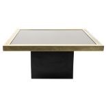 seventies' fancy table in gilded metal and black glass||Seventies' salontafel in verguld metaal en