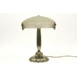 French Genet & Michon signed Art Deco lamp with a silverplated bronze base, marked "Made in France -