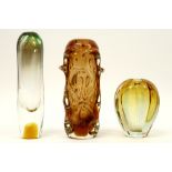 set of three Bohemian marked SKLO vases in partially colored glass||SKLO - KARL OVARSKE set van drie