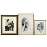 three watercolors, two by the Belgian artist Lieve Janssen||Lot van drie aquarellen waaronder twee