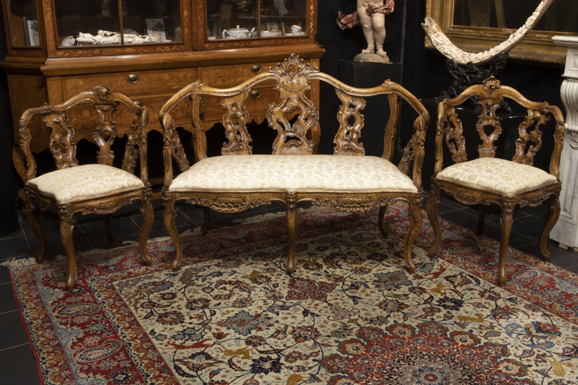 18th Cent. north Italian 3pc rococo style salon suite with an elegant design in walnut with very