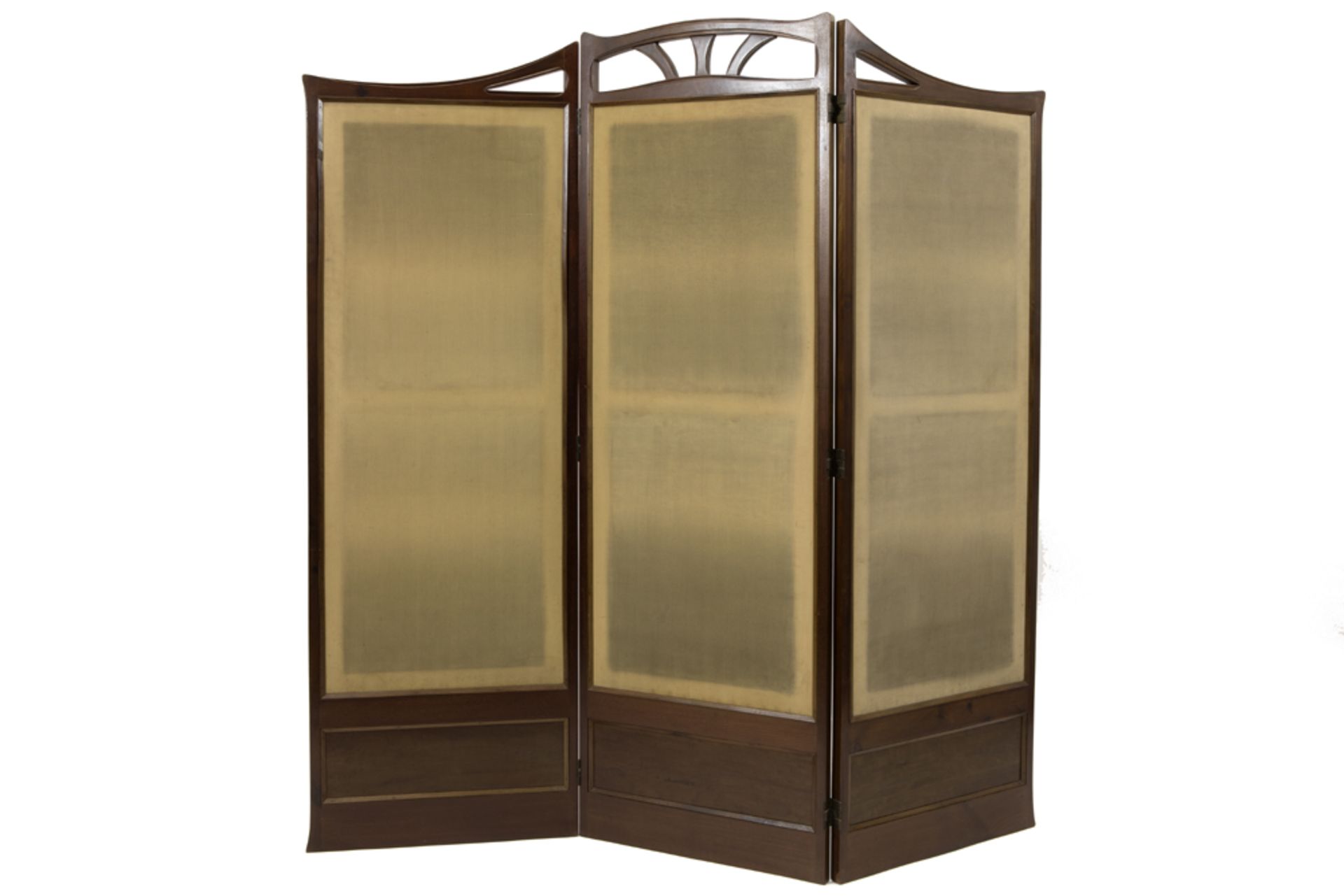 Art Nouveau screen in mahogany with three panels with typical whiplash ornamentation||Art Nouveau- - Bild 2 aus 2