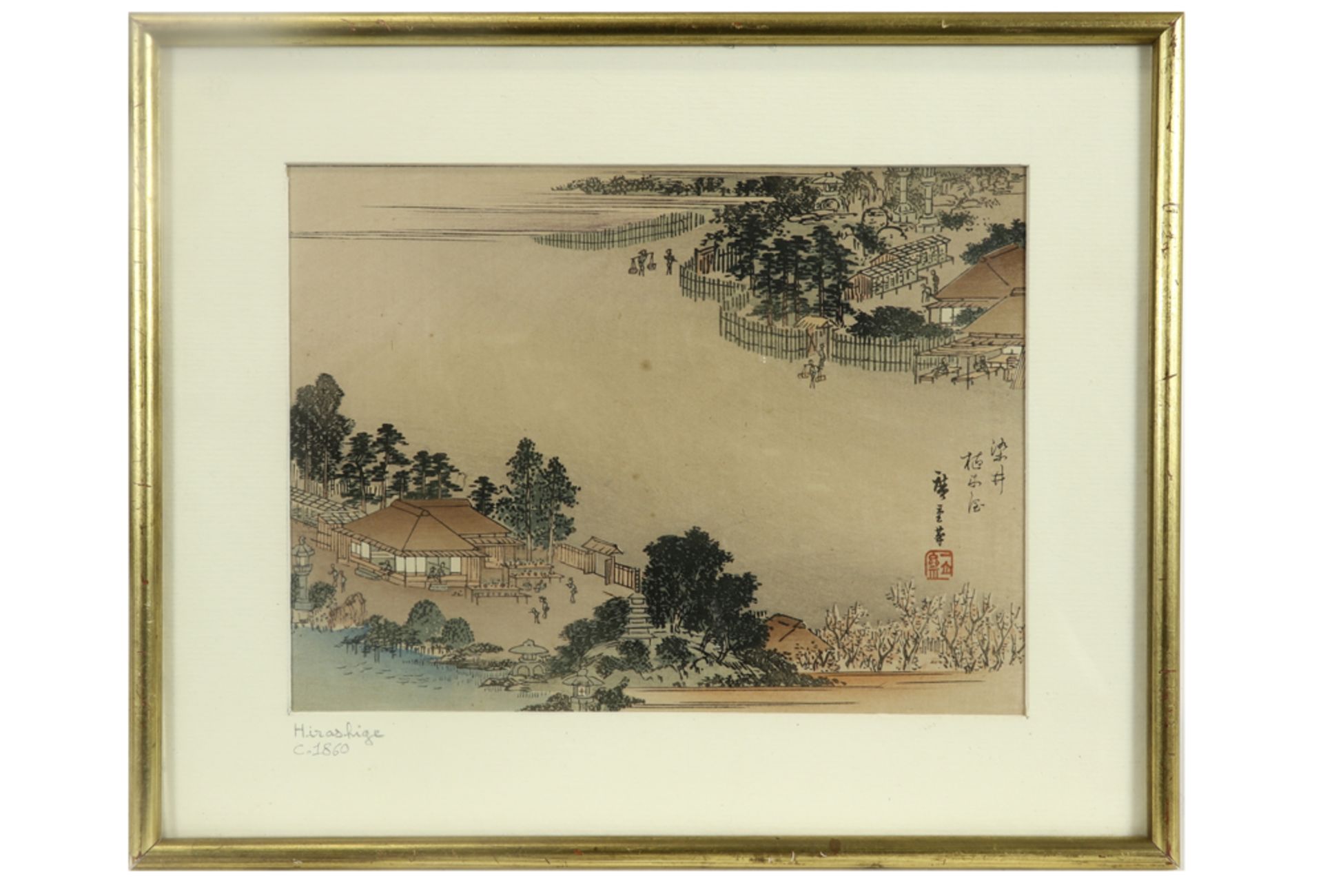 Japanese print with a landscape by Ando Hiroshige||Japanse prent met een landschap met dorpszicht - Image 2 of 2