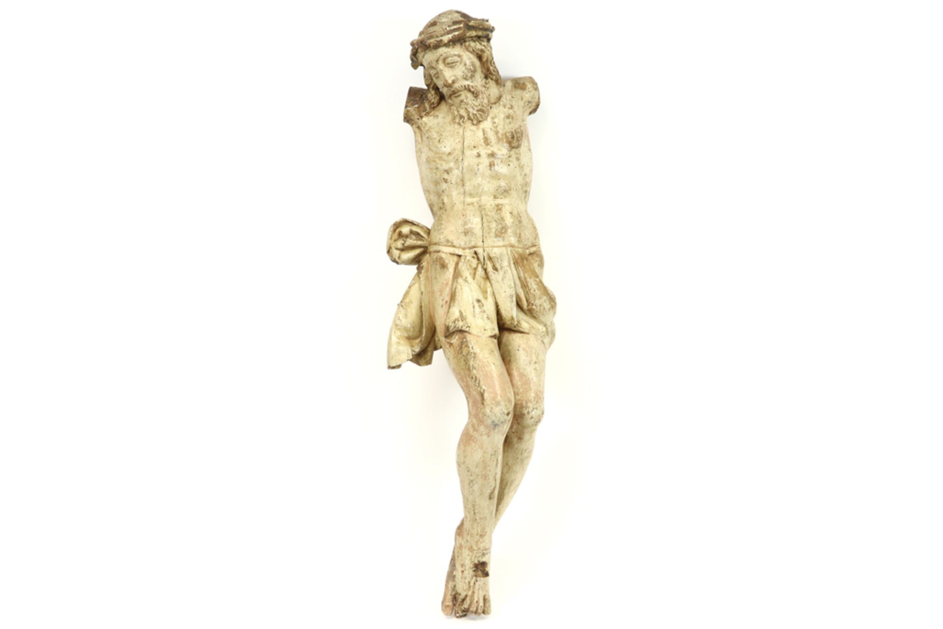 quite big 17th Cent. presumably Flemish wooden Christ Corpus||Vrij grote zeventiende eeuwse, allicht
