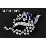 Carl Bucherer signed brooch in white gold (18 carat) with ca 2,50 carat of probably Sri Lankan