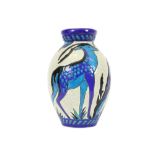 Belgian Art Deco vase in Keramis marked ceramic with a polychrome decor with deer||Art Deco-vaas