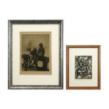 two Belgian plate signed prints : a woodcut by J. Cantré and an etching by K. Peiser||Lot (2)