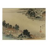 Japanese print with a landscape by Ando Hiroshige||Japanse prent met een landschap met dorpszicht