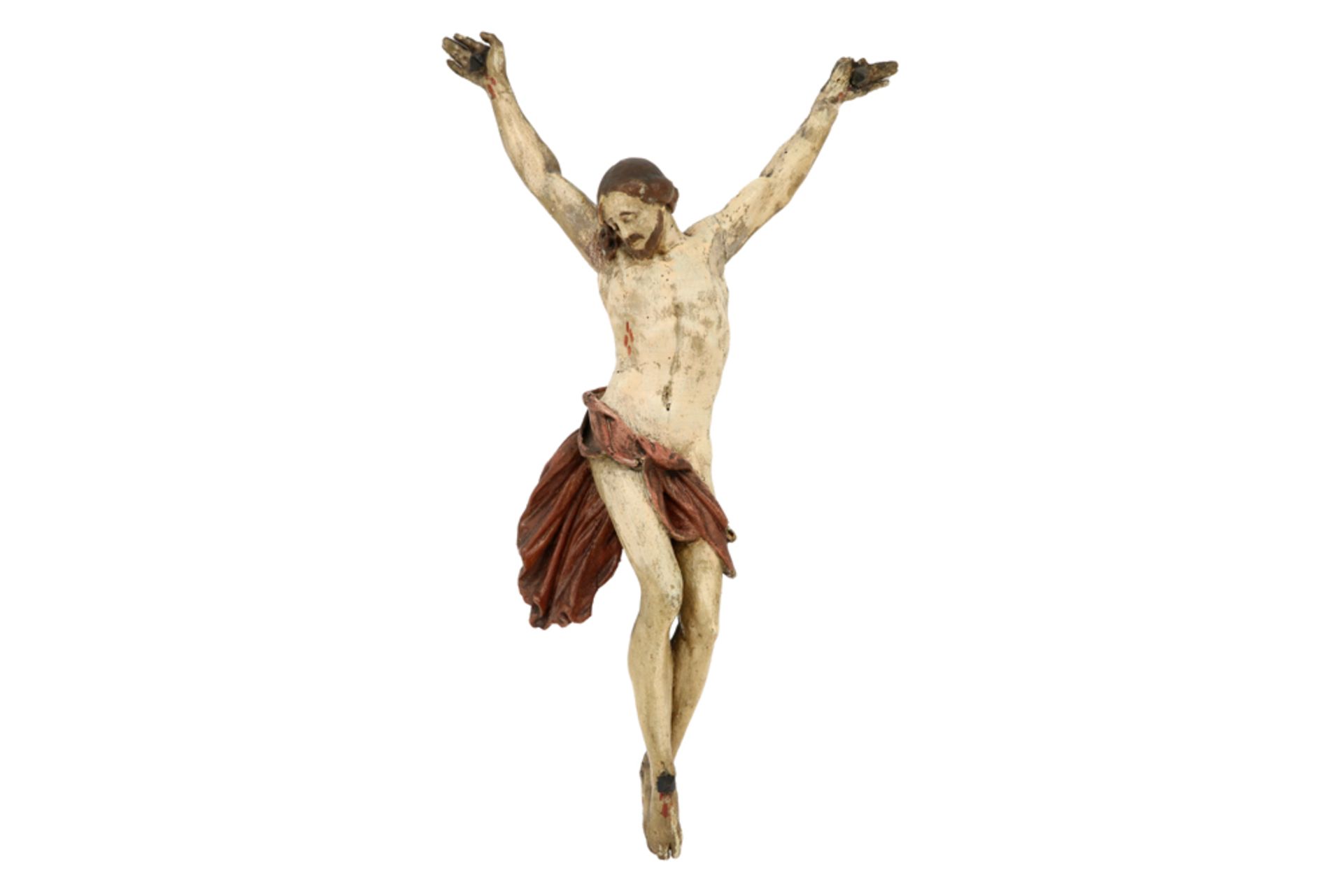 18th Cent. French Christ corpus in wood with original polychromy||Achttiende eeuwse Franse