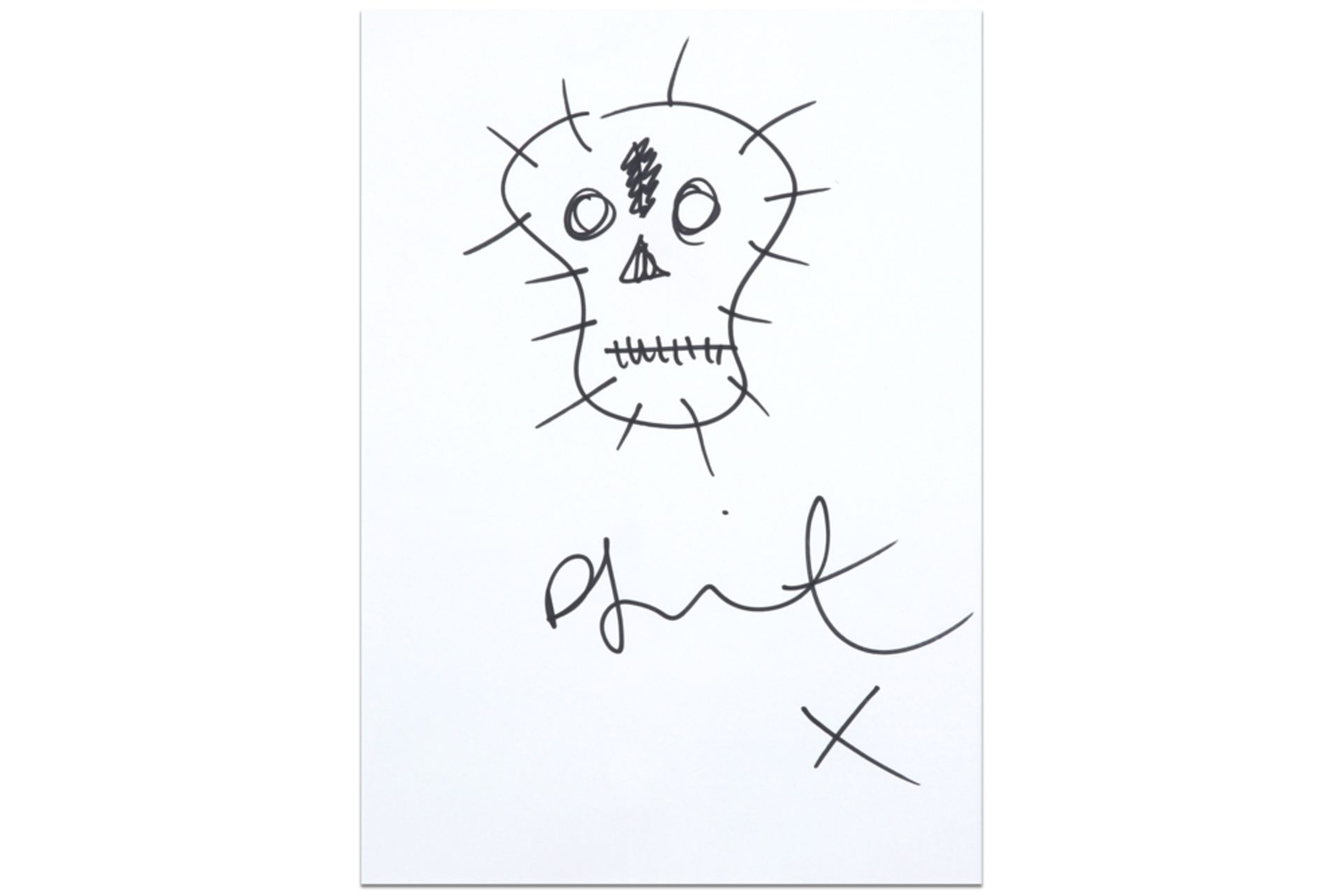 Damien Hirst signed "Skull" drawing made during an exhibition in 2008 with authentication (hologram)