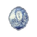 18th Cent. oval tile in ceramic with a blue-white painting with biblical depiction of the