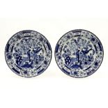 pair of round 18th Cent. dishes with a finely lobed rand in "BP" marked ceramic from Delft with a