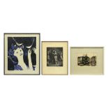 various lot with a lithograph, a woodcut and an etching||Lot (3) van een litho, houtsnede en ets