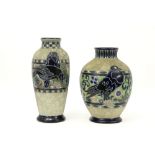 two Jugendstil vases in Amphora marked ceramic with a typical stylized flower and bird decor ||Lot