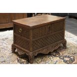 small antique Middle Eastern colonial chest with front and sides with typical ornamentation||