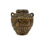 small Belgian Jasba marked ceramic vase||JASBA Belgisch vaasje in faïence met reliëfdecor en twee