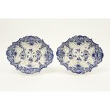 pair of 18th Cent. colanders in ceramic from Delft with a blue-white flowers decor||Paar