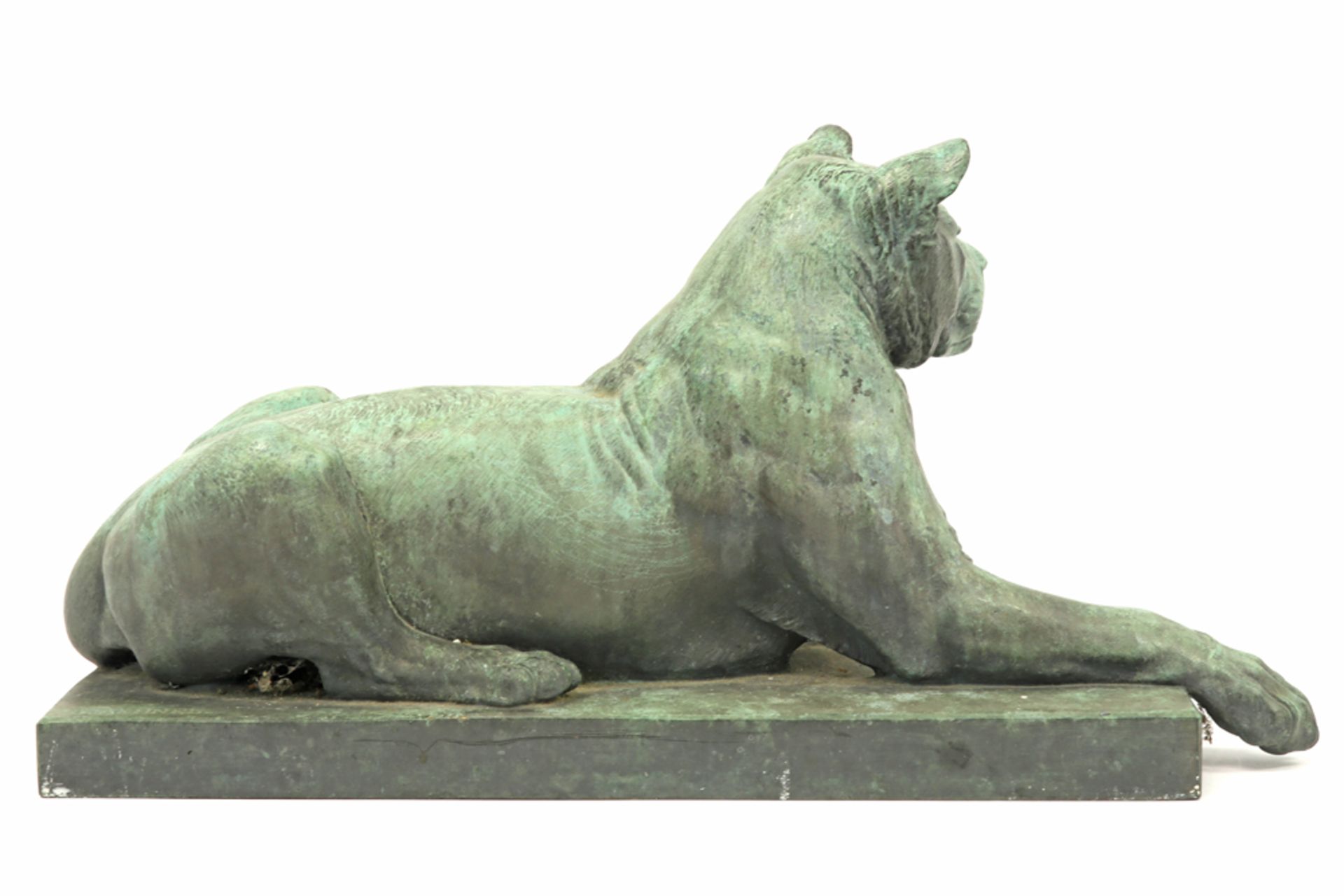 antique "Lioness" sculpture in bronze with a light blue patina signed Julius Heinrich Haehnel|| - Image 3 of 5