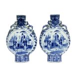 pair of antique Chinese "moonflask" vases in porcelain with a blue-white decor with medaillons with