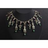 antique Persian Qajar dynasty necklace in silver with (semi)precious stones