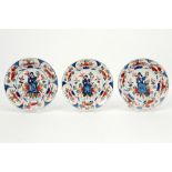 set of three 18th Cent. plates in ceramic with a polychrome decor with lady with cornucopia