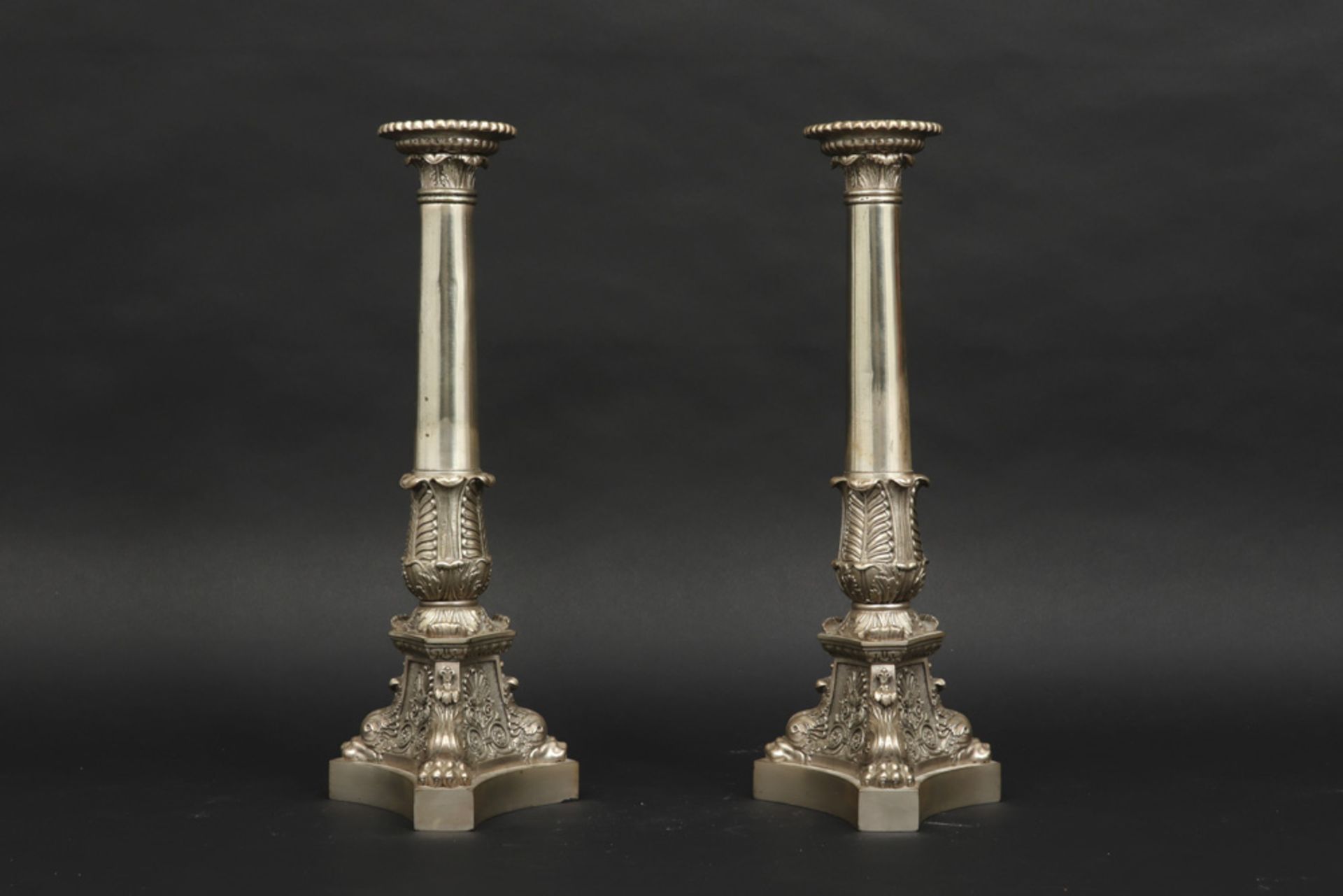 pair of antique Empire style candlesticks in metal - Image 2 of 3